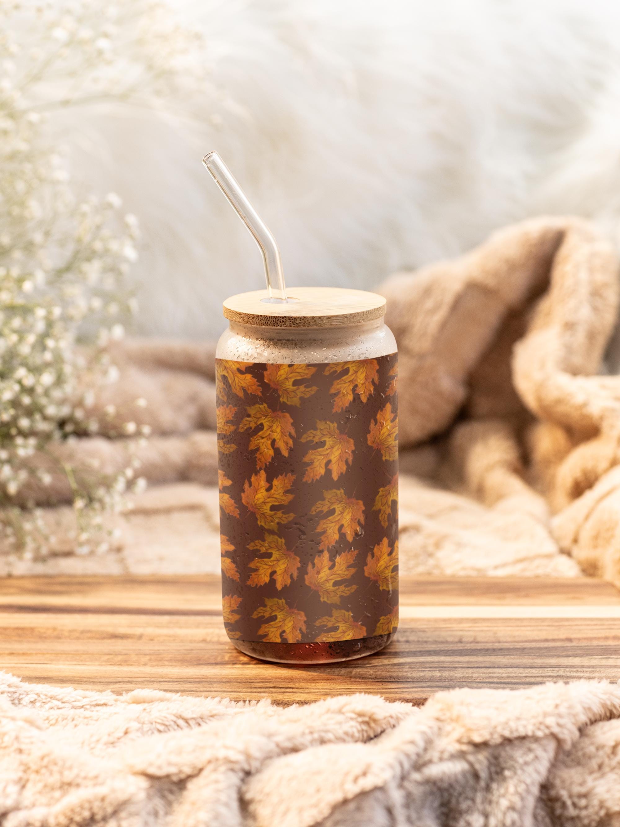 custom pattern Can Glass with Lid and Straw
