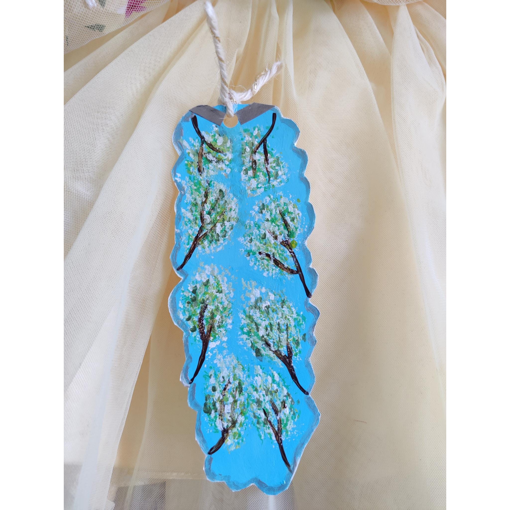 Dreamy Cloudscape Bookmark Hand-Painted Acrylic with Trees and Blue Sky