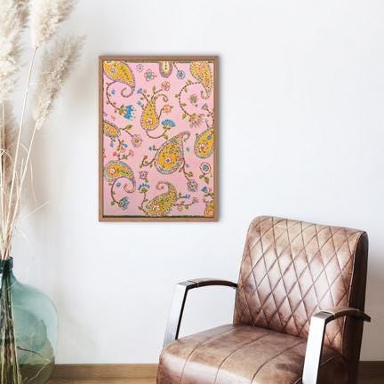 Vibrant Mango and Floral Canvas Painting Rhinestone Embellished  Unique Boho Wall Art Perfect Statement Piece