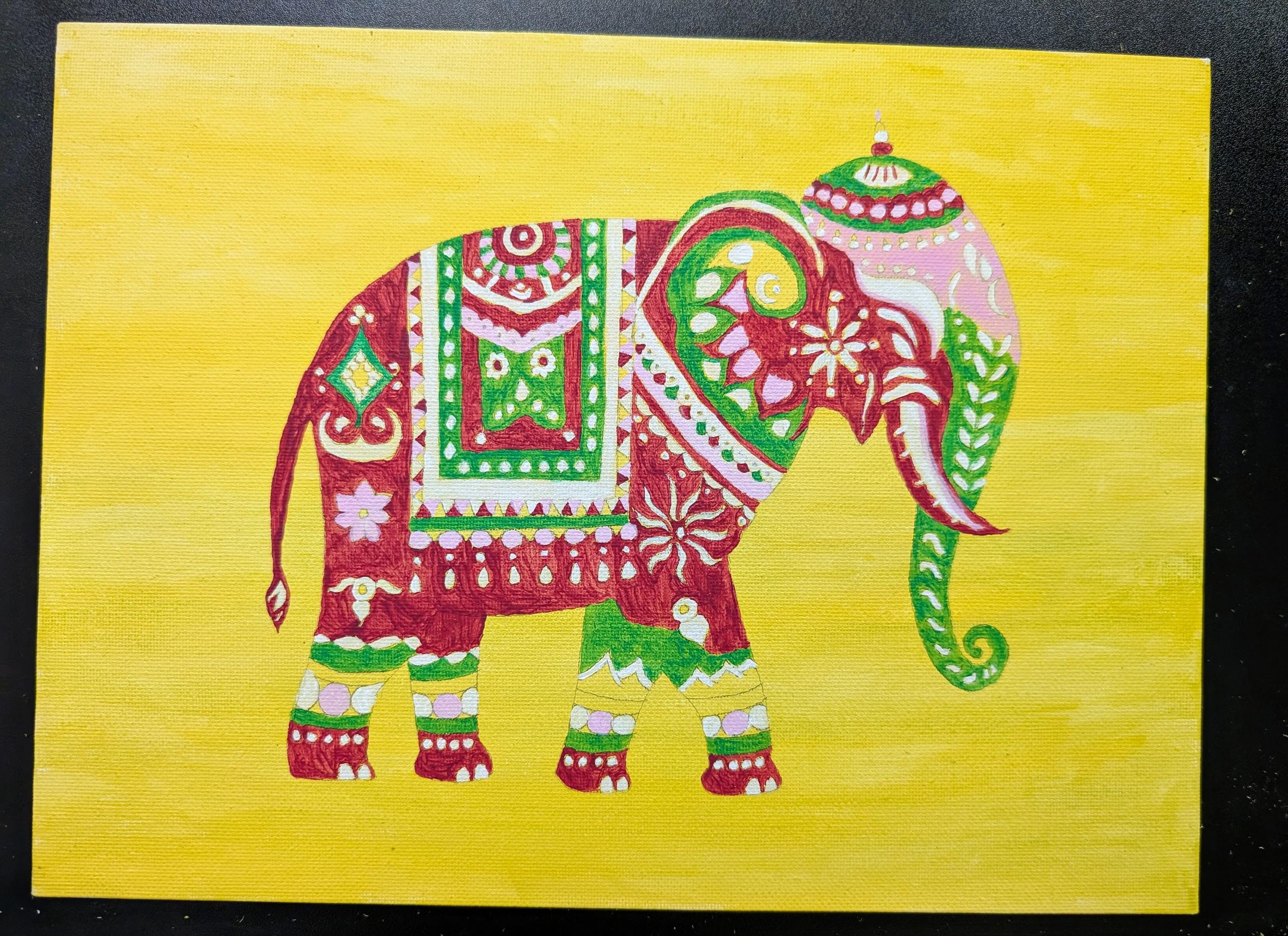 Vibrant Indian Elephant Canvas Art Rhinestone Embellished Decor