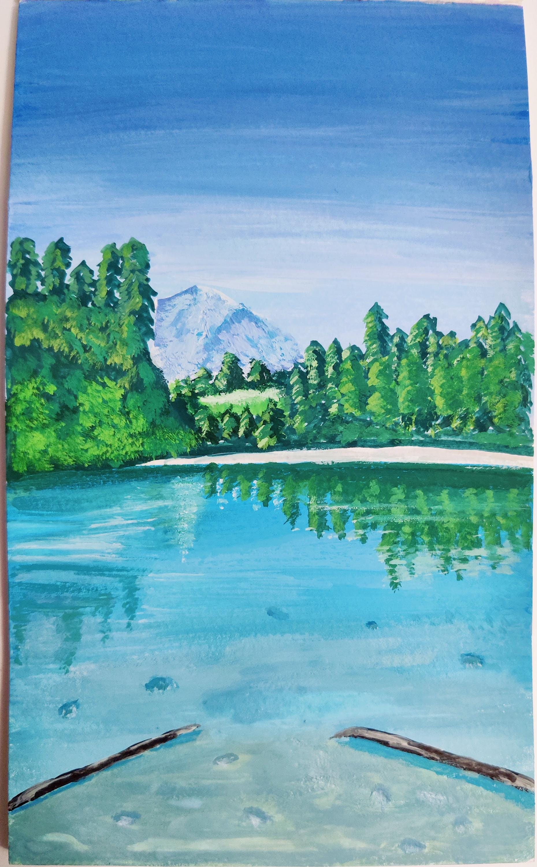 Stunning Lake Scenery Gouache Print