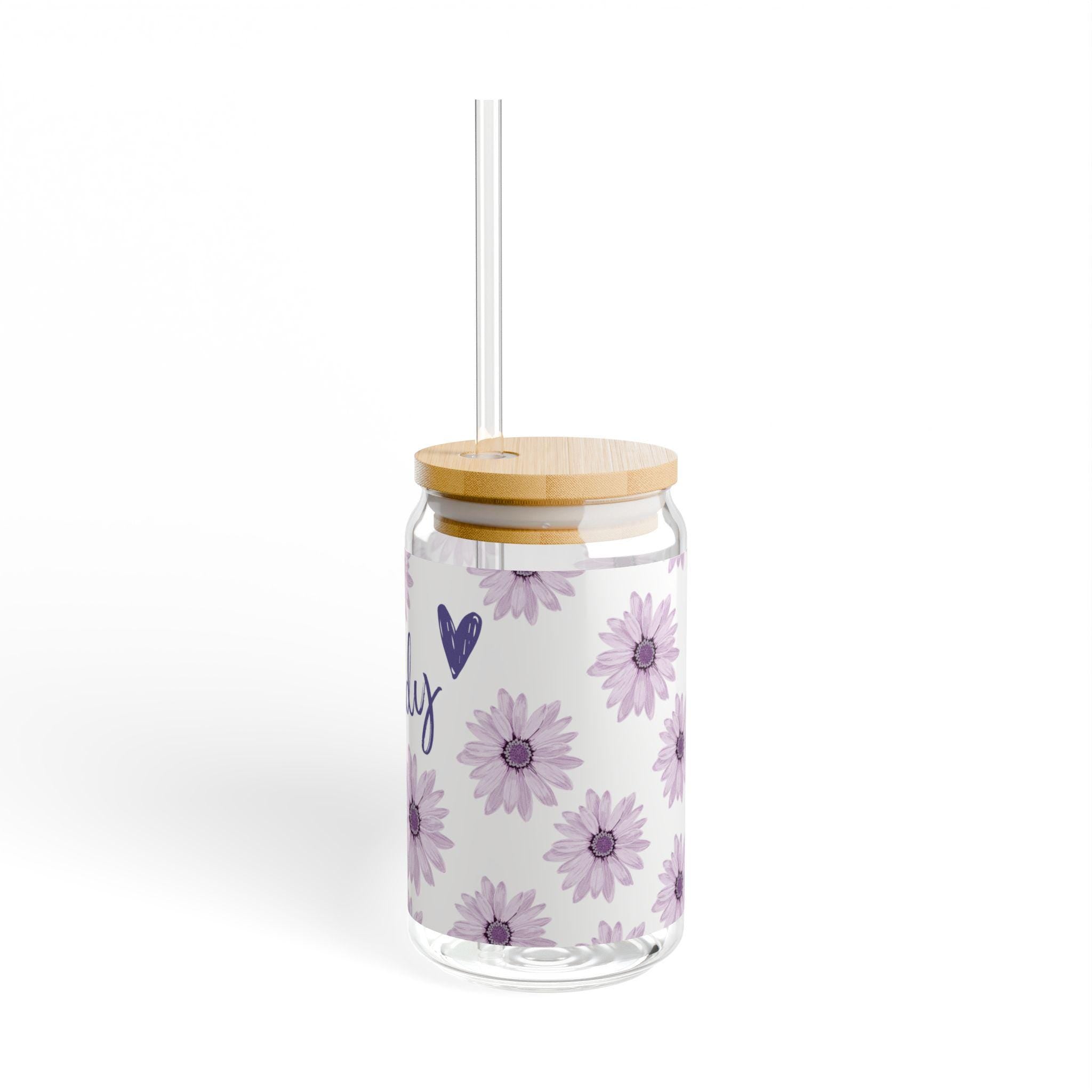 Customizable Iced Coffee Cup Floral pattern Custom Can Glass with Lid and Straw  Bridesmaid Gift Bachelorette Glass Cup  Bridesmaid ideas