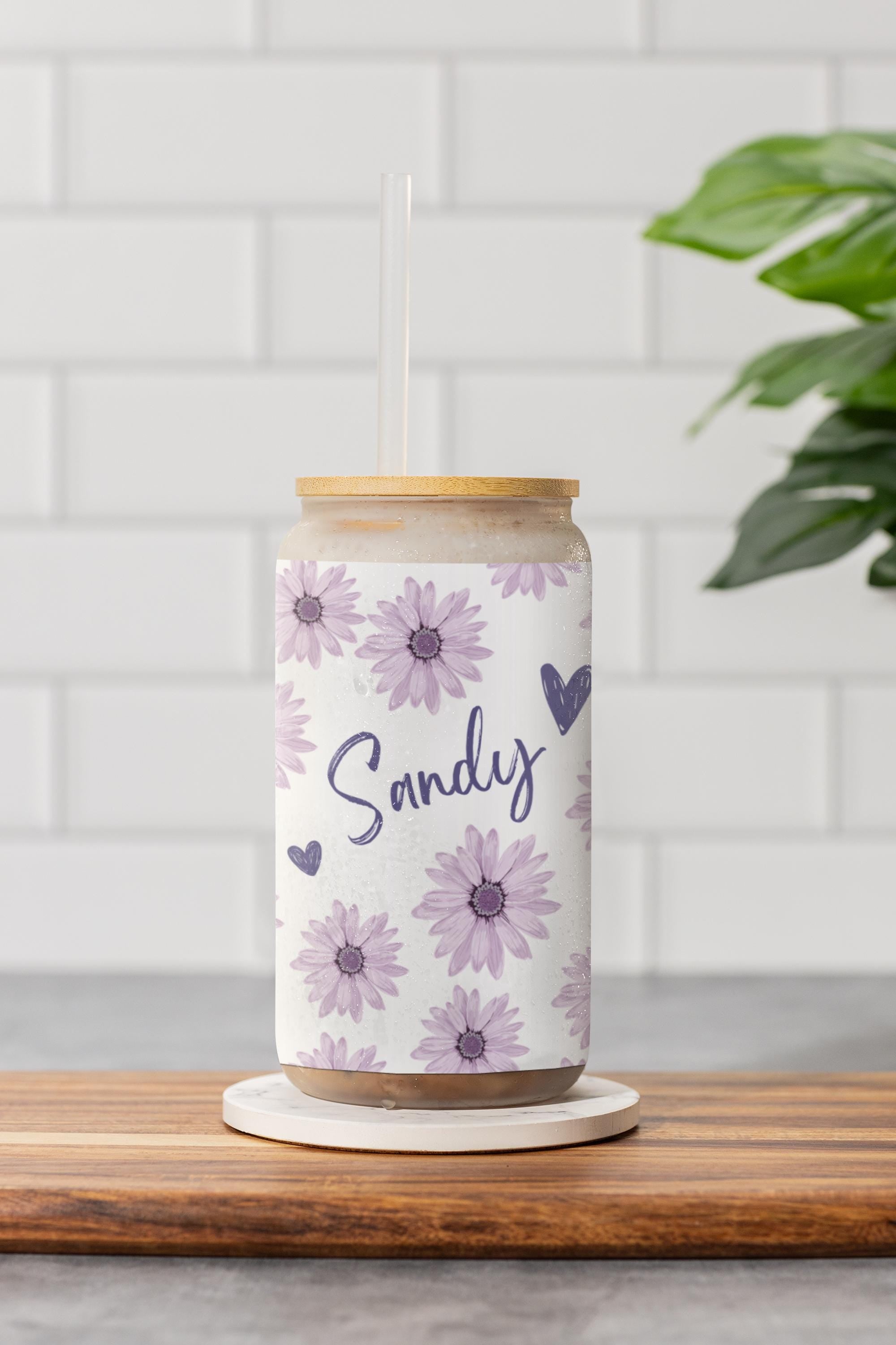 Customizable Iced Coffee Cup Floral pattern Custom Can Glass with Lid and Straw  Bridesmaid Gift Bachelorette Glass Cup  Bridesmaid ideas