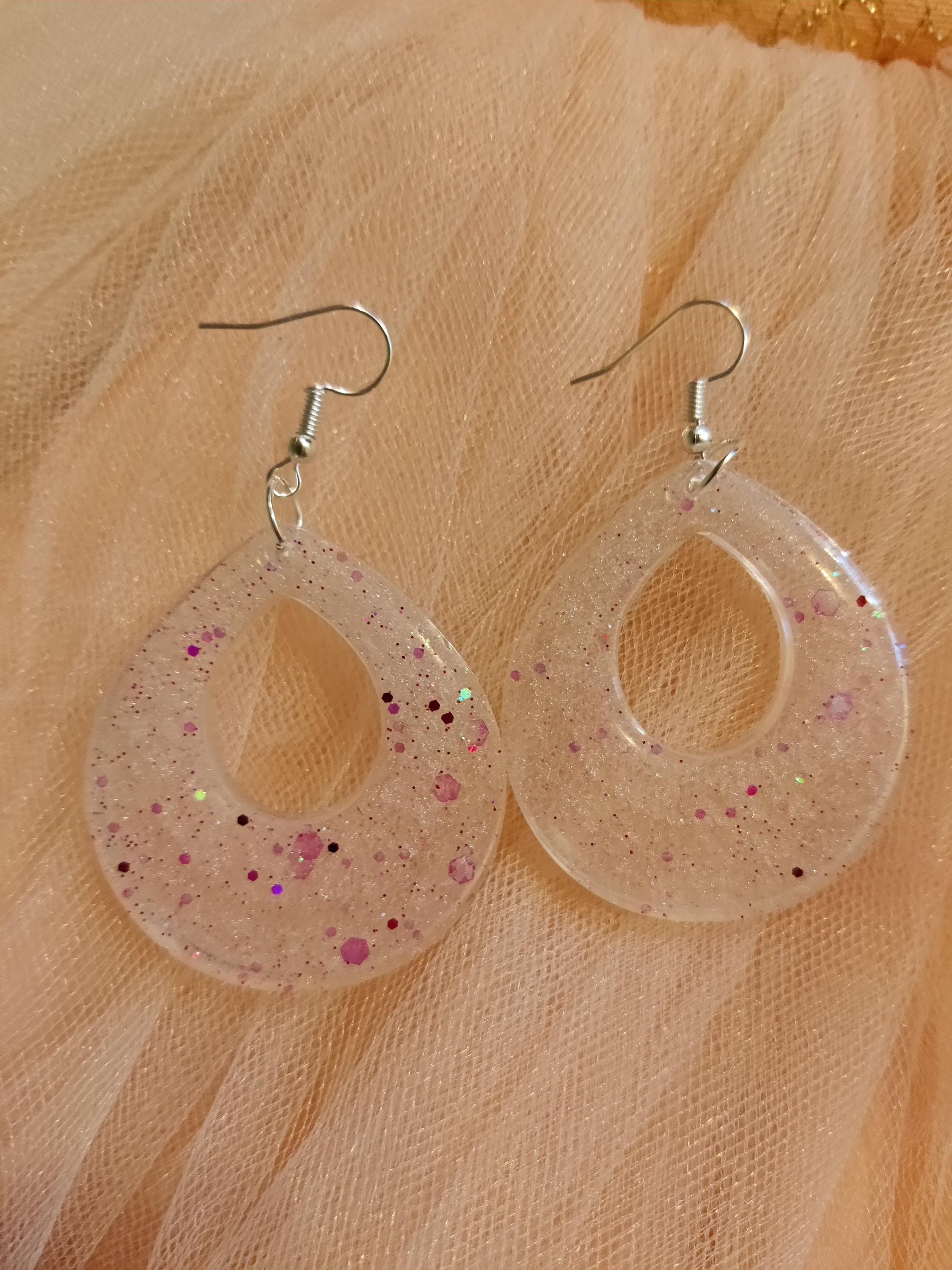 Shimmer Resin Moon Hoop Earrings Round Hollow Design Sparkling Statement Jewelry