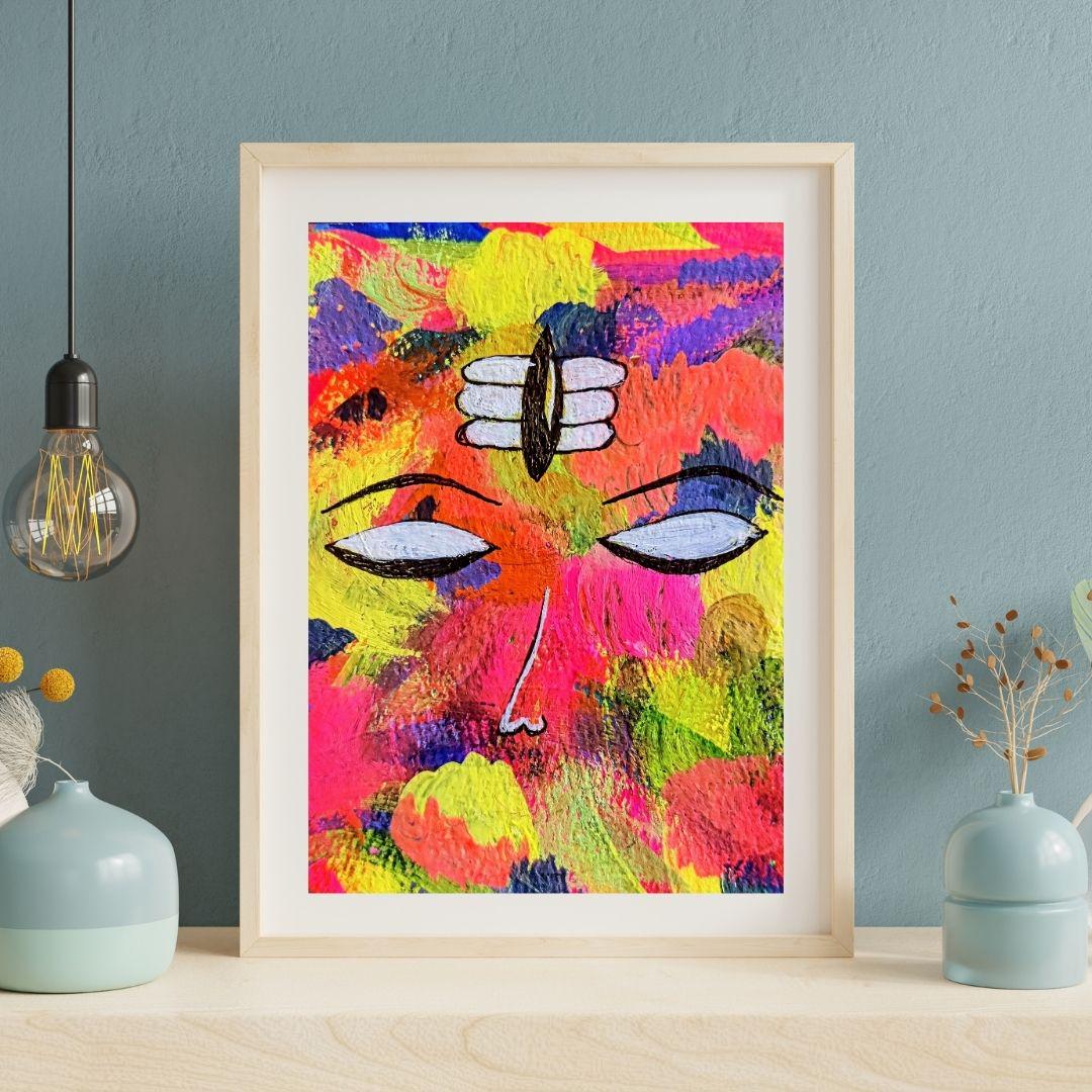 Divine Abstract Lord Shiva Eyes Gouache Painting  Spiritual Art Digital Download  Third Eye Hindu Meditation Decor