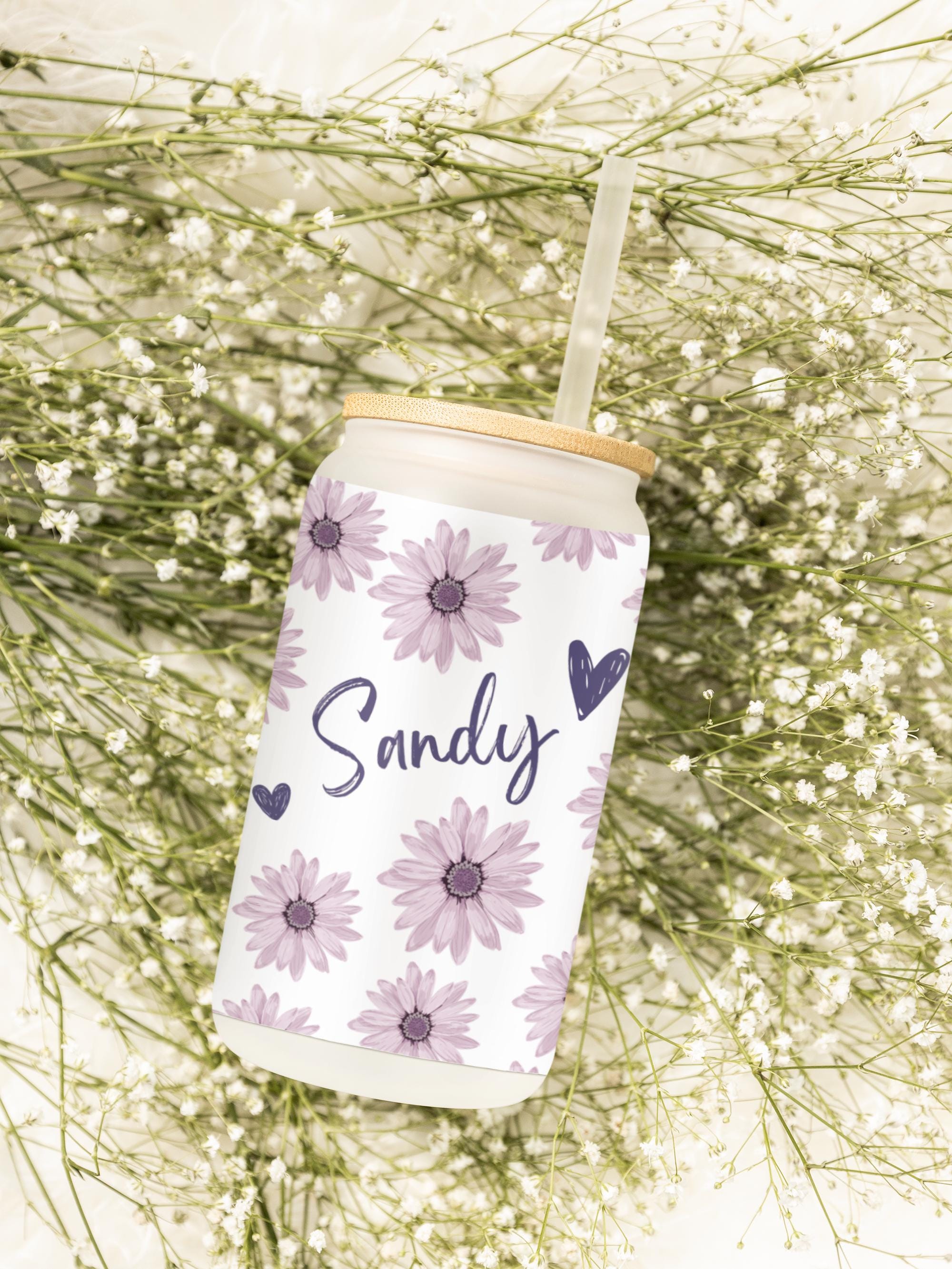 Customizable Iced Coffee Cup Floral pattern Custom Can Glass with Lid and Straw  Bridesmaid Gift Bachelorette Glass Cup  Bridesmaid ideas