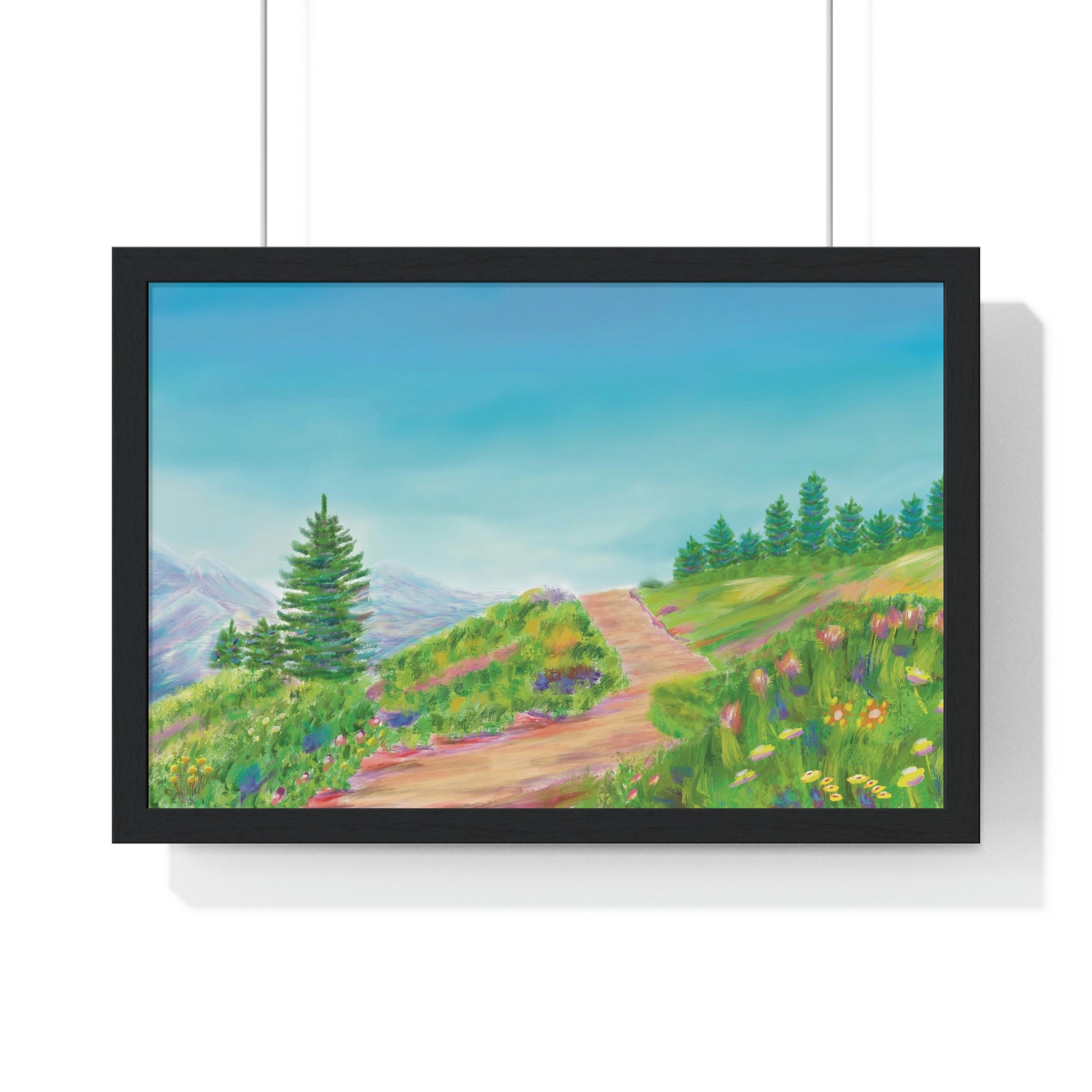 Hill top nature view wood framed poster