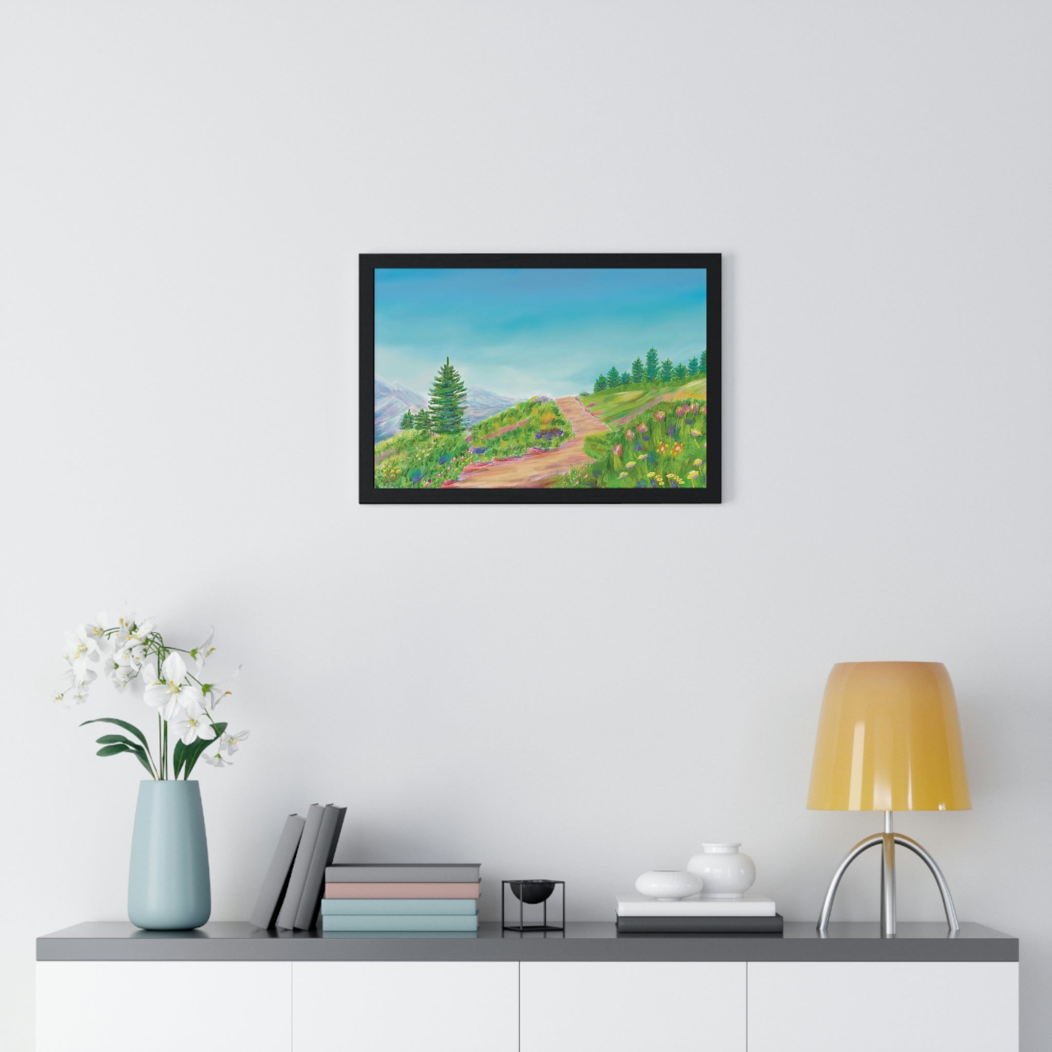 Hill top nature view wood framed poster