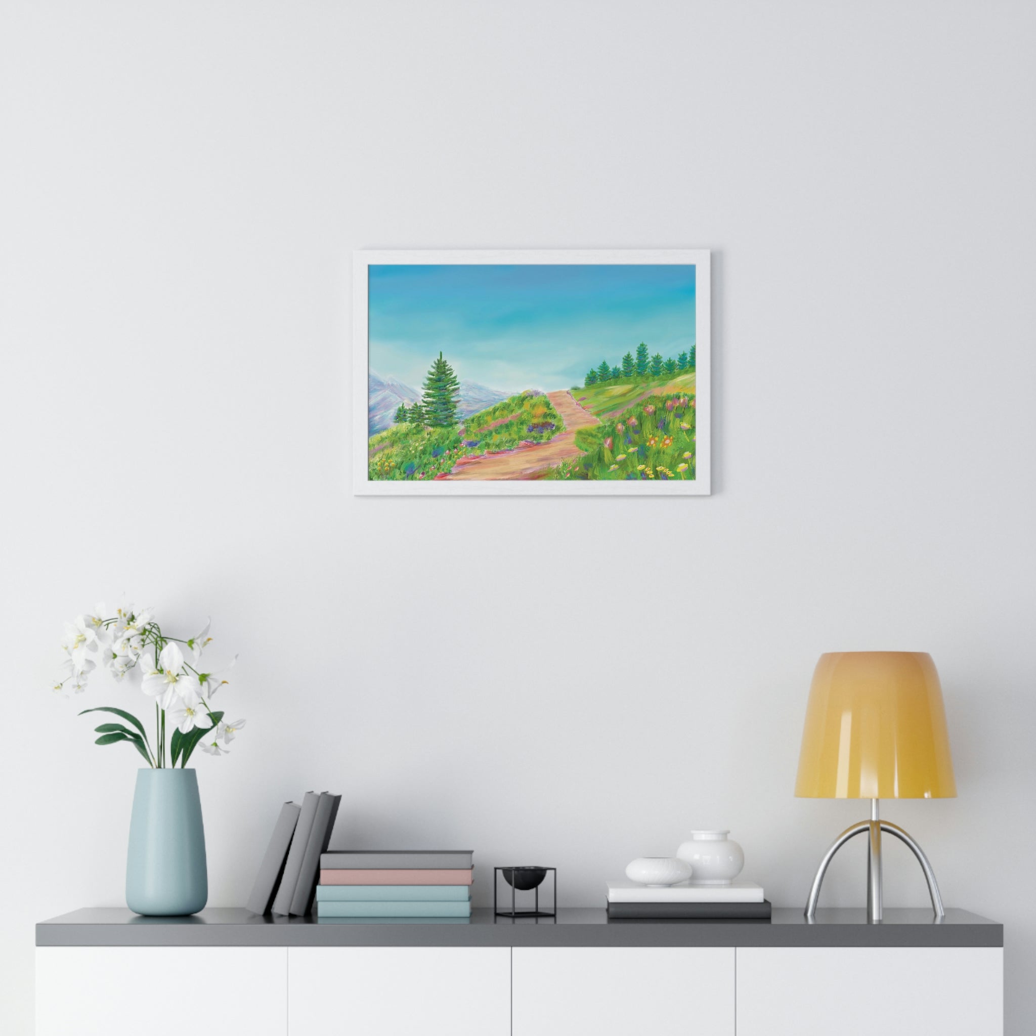 Hill top nature view wood framed poster